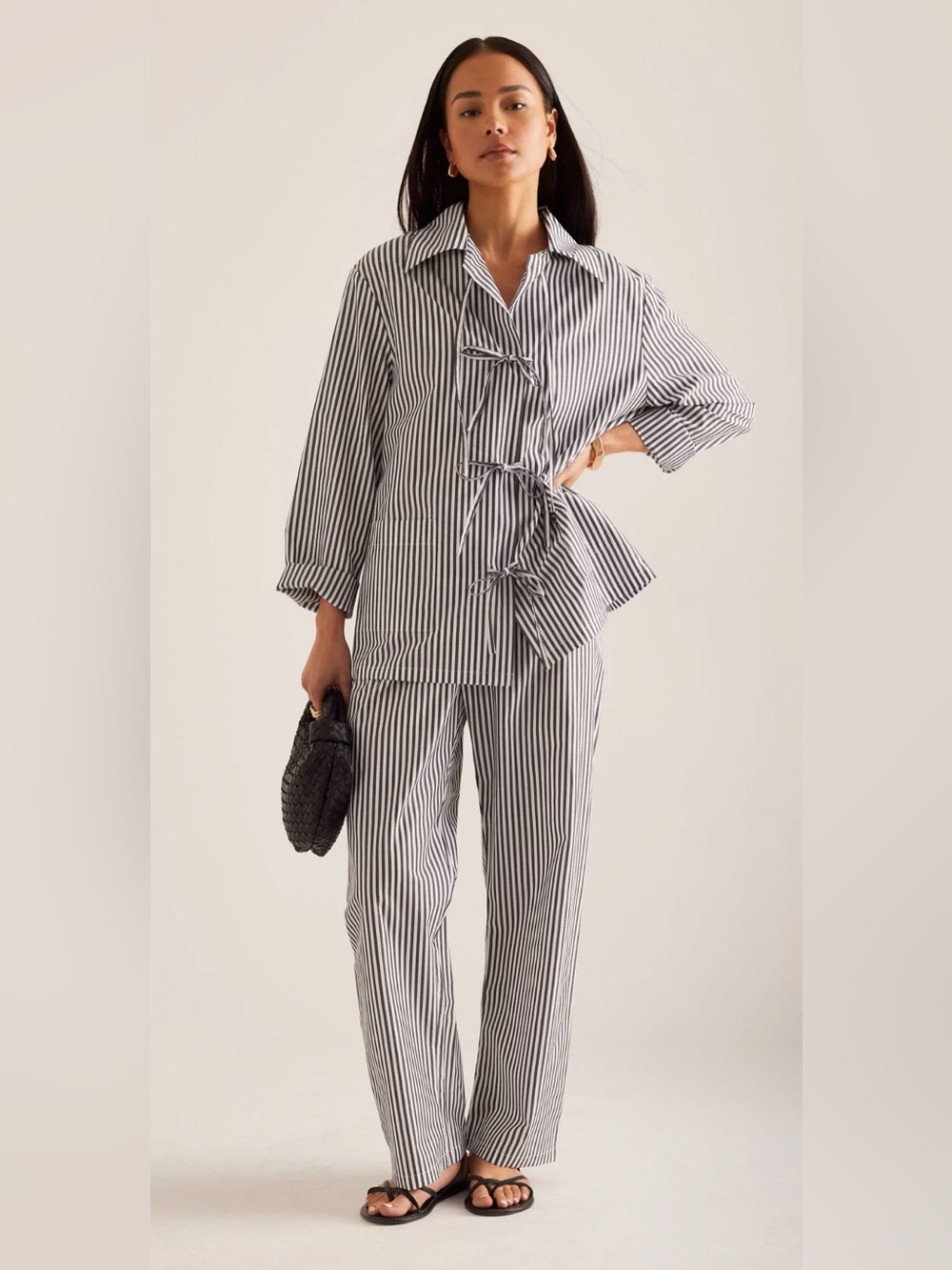 Lyra Cotton-Poplin Pajama Set-Black Stripes - M - Very good condition